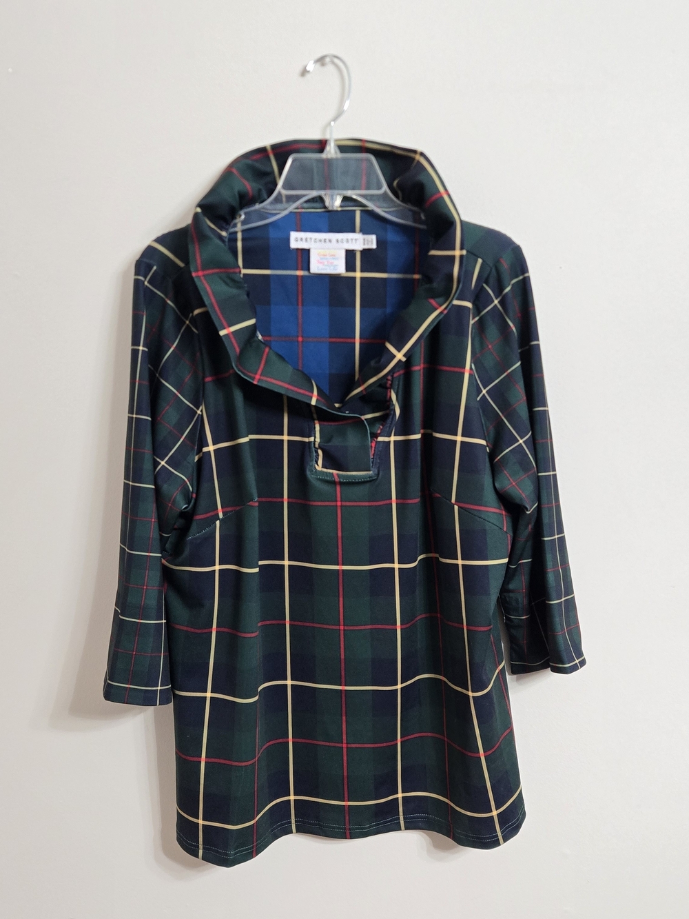 Gretchen Scott Designs Green Plaid Funnel Neck Tunic